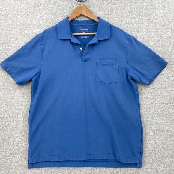 LL Bean Shirt Mens Large Reg Blue Polo Short Sleeve Traditional Fit Casual - Picture 1 of 8